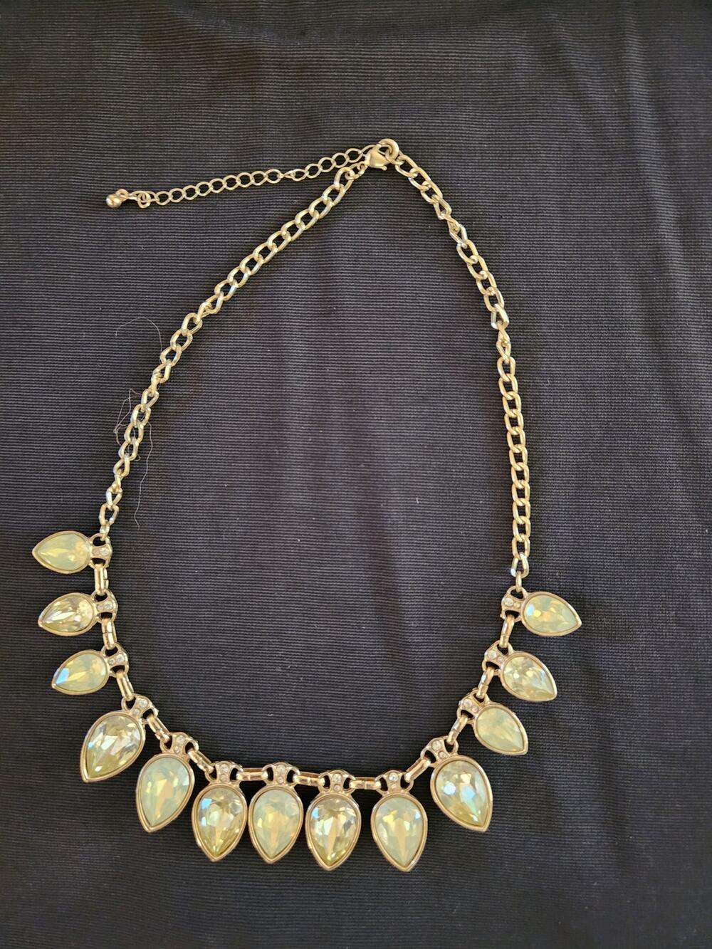 Gold Tone Statement Necklace Pale Yellow Teardrop Crystal Bib